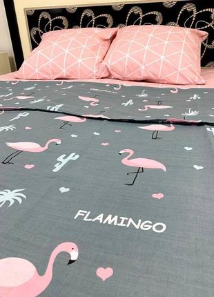 Комплект постельного белья розовый фламинго семейный bf7 фото