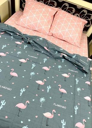 Комплект постельного белья розовый фламинго семейный bf5 фото