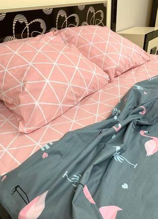 Комплект постельного белья розовый фламинго семейный bf4 фото