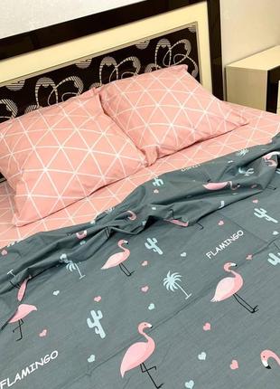 Комплект постельного белья розовый фламинго семейный bf