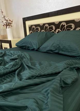 Комплект постельного белья страйп сатин изумрудный двуспальный bf1 фото