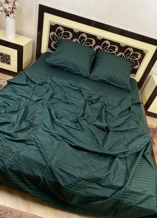 Комплект постельного белья страйп сатин изумрудный двуспальный bf5 фото