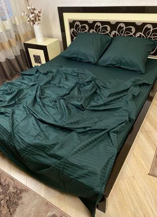 Комплект постельного белья страйп сатин изумрудный двуспальный bf9 фото