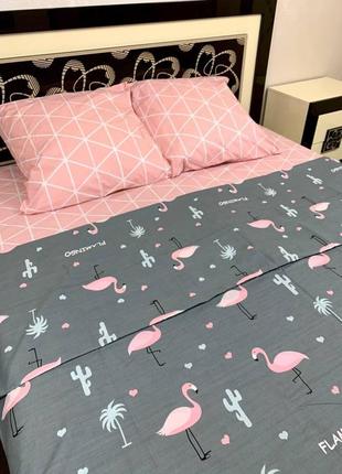 Комплект постельного белья розовый фламинго двуспальный bf8 фото