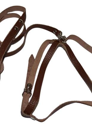 Шлейка `восьмерка` + поводок кожа строченные с подкладом коричневая