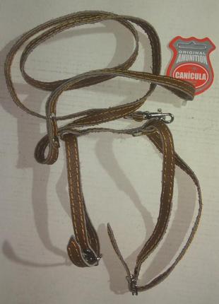 Кожаная шлейка с поводком коричневый (140см*19см)