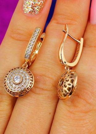 Сережки підвіски xuping jewelry версаче круглі 3 см золотисті2 фото