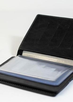 Шкіряна обкладинка для документів, паспорта, автодокументів, з відділеннями для карт, чорний (глянець)5 фото