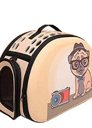 Складна дорожня сумка-перенесення для тварин собачка бежева до 8 кг.