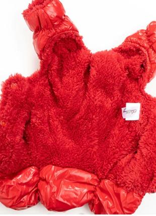Теплый зимний комбинезон для собак на флисе размер m красный6 фото