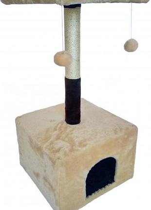 Когтеточка-домик с полкой пушистик бежевая, 38*35*50 см