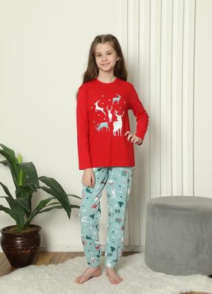 Натуральна хлопкова новорічна піжама/домашній костюм family look 8-15р