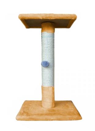 Когтеточка-столбик на квадратной подставке с полкой 30*35*57 см (бежевая)1 фото