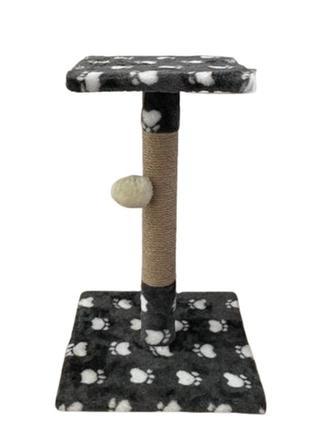 Когтеточка-столбик на квадратной подставке с полкой 30*35*57 см (черная с лапками)1 фото