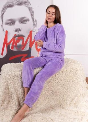 Жіноча тепла махрова піжама, махровий домашній комплект кофта та штани7 фото