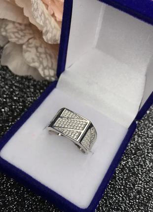 🇺🇦 кольцо мужское серебро 925°, покрытие родий, вставка кубический цирконий, печать мужская, мужское кольцо 0535.10р