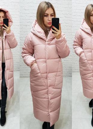 Куртка зимова жіноча пуховик теплий пальто рожевий пудра рожева рожевого кольору а500
