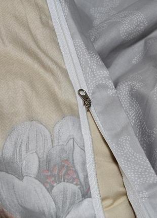 2-х спальний комплект постільної білизни, україна, тканина сатин люкс, квіти, бежевий з компаньйоном4 фото