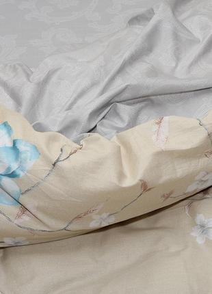 2-х спальний комплект постільної білизни, україна, тканина сатин люкс, квіти, бежевий з компаньйоном3 фото