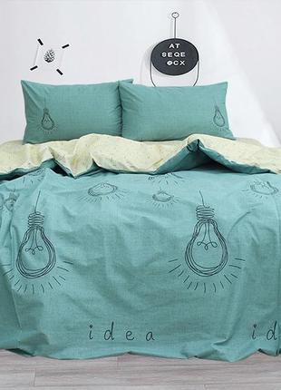 2-х спальний комплект постільної білизни, україна, тканина ранфорс, 100% бавовна, лампочки бірюза з компаньйоном