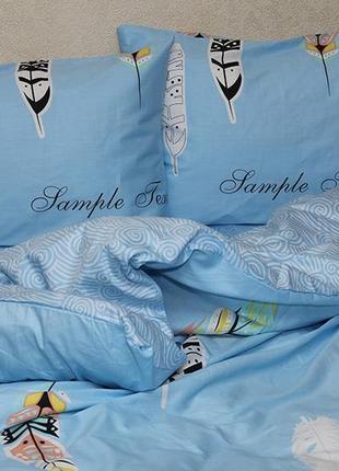 2-х спальний комплект постільної білизни, україна, тканина сатин люкс, пір'я, небесний з компаньйоном s3632 фото