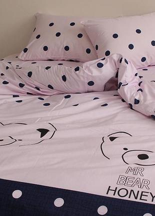 2-х спальний комплект постільної білизни, україна, тканина сатин люкс, горохи, рожево-чорний з компаньйоном3 фото