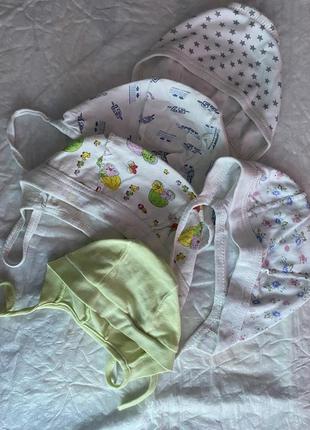 Чепчики для немовлят набір шапочки з зав’язками бавовняні шапка для малюків для новонароджених для новорожденных шапка чепчик акція лот розпродаж