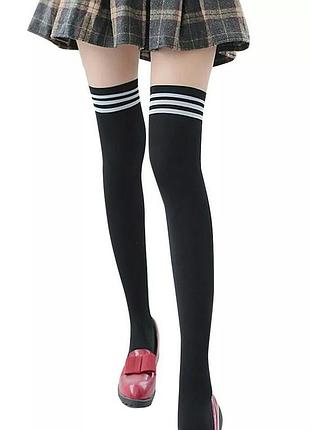 За коліна високі гольфи з смужкою (капрон) чорний