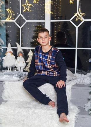 Пижама теплая для мальчика подростка флисово махровая от 6 до 13 лет2 фото
