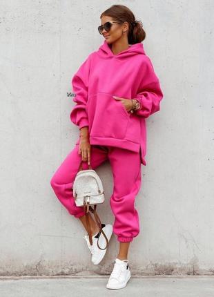 Стильний жіночий спорт теплий зручний класний костюм модний спортивний штани штанішки і кофта кофточка рожевий