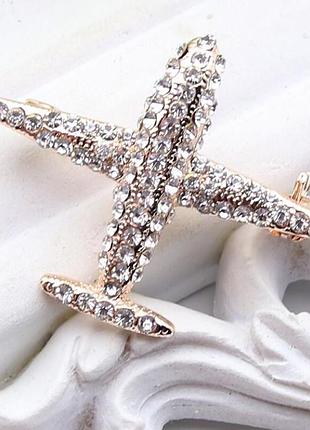 Брошь "самолёт с прямыми крыльями" с кристаллами