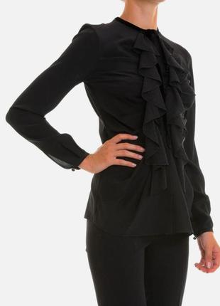 Дизайнерська блуза roberto cavalli, дорога брендова блуза, чорна сорочка дизайнерська, блуза з рюшами, дизайнерская блуза с рюшами cavalli1 фото