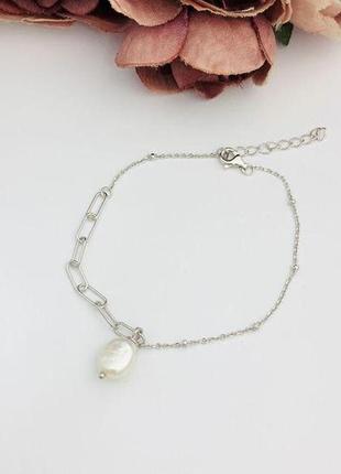 Срібний браслет з натуральним бароковим перлами2 фото