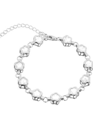 Женский серебряный браслет "цветы" с белыми фианитами