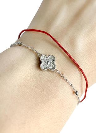 Срібний браслет з червоною ниткою з куб.цирконієм2 фото