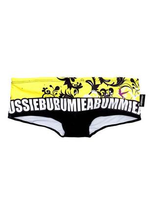 Чоловічі пляжні плавки обтягуючі жовто-чорні зі шнурком aussiebum m2 фото