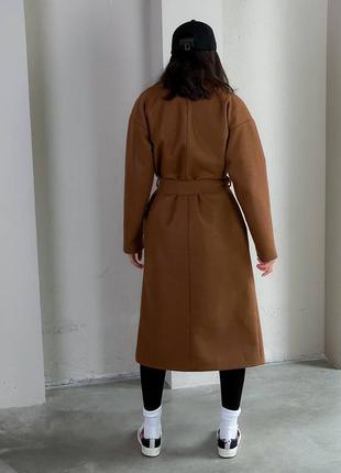 Пальто халат на запах с поясом осень длинное кэмел коричневое шоколад черное3 фото