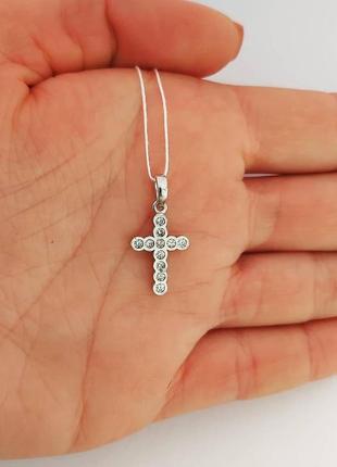 Хрест срібний з цирконами жіночий без розп'яття родированый дитячий хрестик срібло
