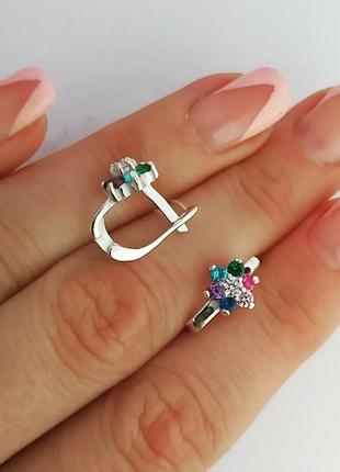 Серебряные сережки "цветок" сфианитами детские серьги цветочки