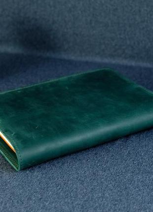 Обложка с пеналом для ежедневника формата а5 "модель №16", винтажная кожа, цвет зеленый4 фото