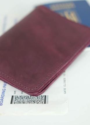 Кожаная обложка для документов модель №13, натуральная винтажная кожа, цвет бордо