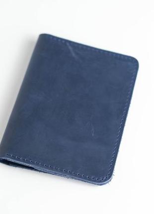 Кожаная обложка для документов модель №16, натуральная винтажная кожа, цвет синий2 фото