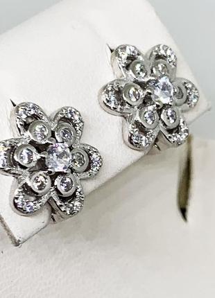 Сережки срібні з кубічним цирконієм "квітка" 3,38 г2 фото