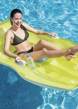 Надувний шезлонг chill'n float з ручками, підсклянником крісло - матрац 163*104 см іntex салатовий