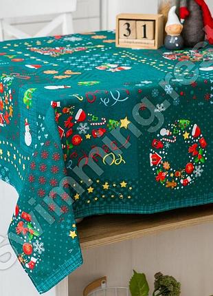 Новорічна лляна бавовняна скатертина 110х150 см на обідній стіл "чарівні історії"