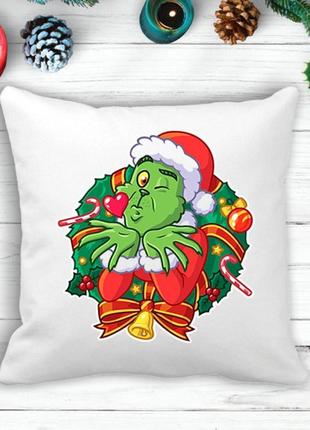 Подушка с новогодним принтом гринч (the grinch) воздушный поцелуй