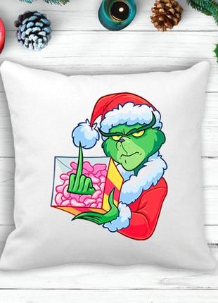 Подушка с новогодним принтом гринч (the grinch) подарок f*ck