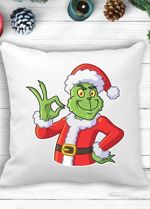 Подушка с новогодним принтом гринч (the grinch) "ok"