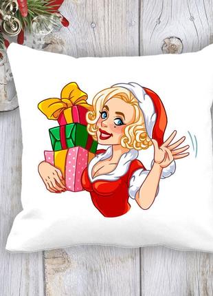 Подушка с новогодним принтом мэрилин монро с подарками
