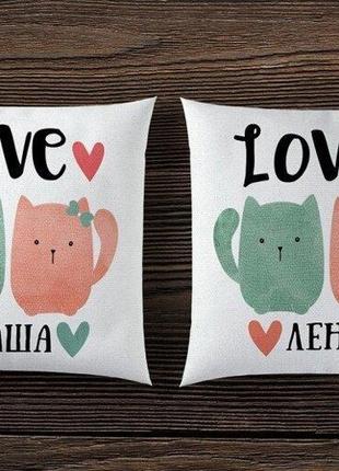 Парные декоративные подушки с принтом "love: коты"